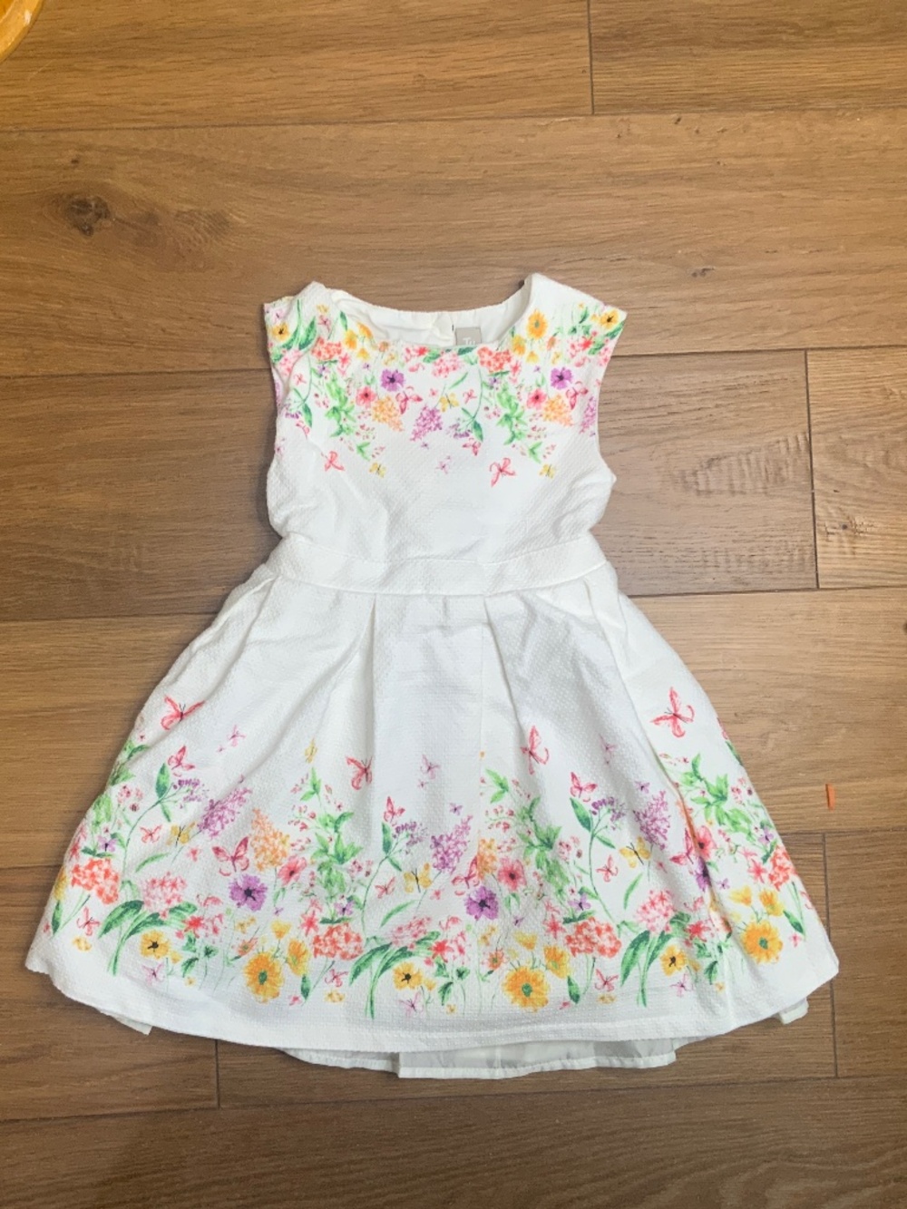 White Spring or Summer Dress with flowers, butterflies and bow